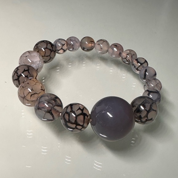 DRAGON VEINS + GREY AGATE  STONES BRACELET Size 6” up to 6.5” - Picture 6 of 12